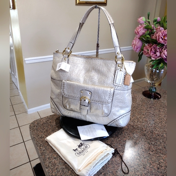 NWT Coach Poppy Metallic Leather Whipstitch Tote